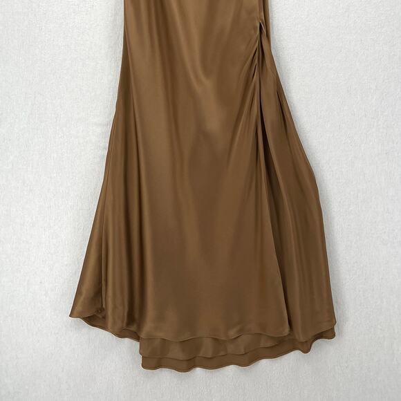 THE SEI Off The Shoulder Silk Maxi Dress Women 2 Brown Satin Cowl Neck Side Slit - Picture 9 of 16
